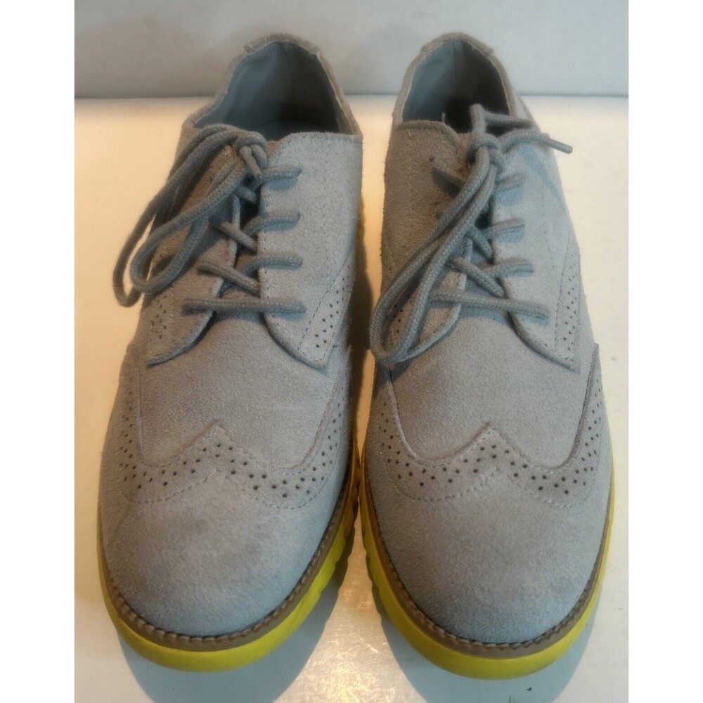 Cole Haan Boys Suede/Leather Zero Grand Oxford. Size 38 Euro. Gray With Yellow